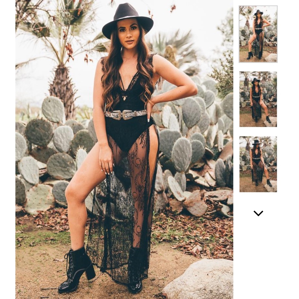 Black Lace Split Maxi Dress